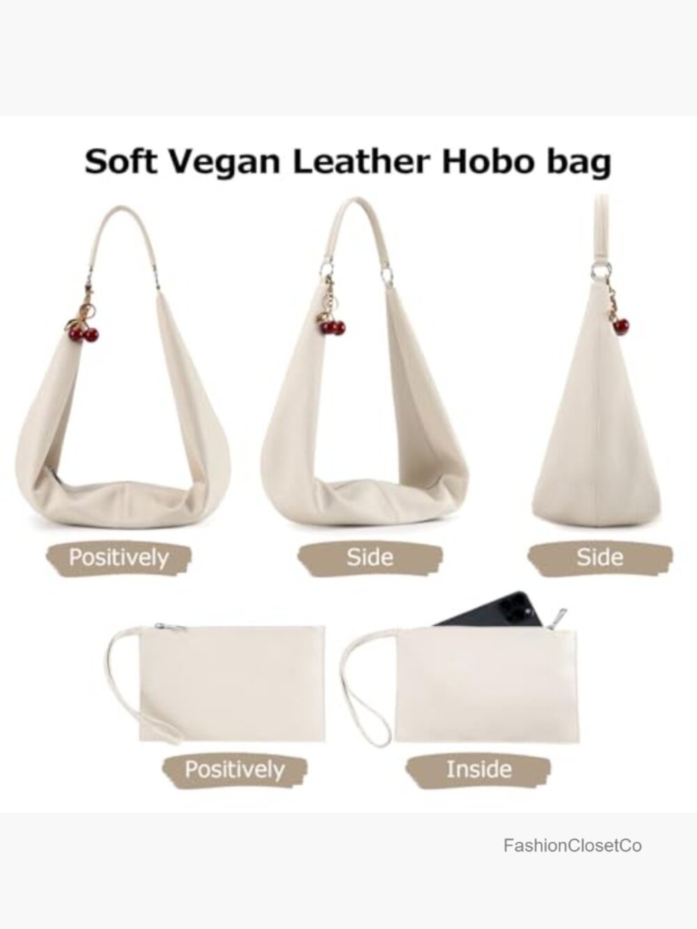 Soft Vegan Leather Slouchy Hobo Bag with Small Purse Zipper Closure - Picture 5 of 6